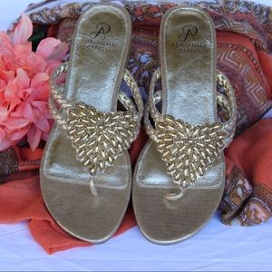 Adrianna Papell Gold Beaded Thong size 10